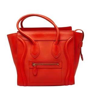 Celine Luggage Micro Shopper Handbag, Orange Leather, Women's.